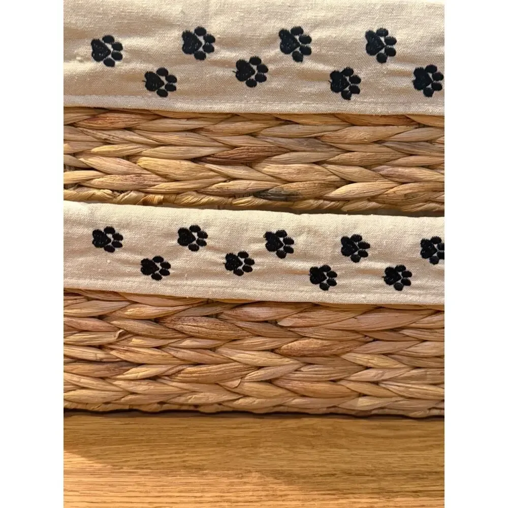 🧺 Basketville VT Wicker Basket Set Paw Print Fabric Liners New Tags
